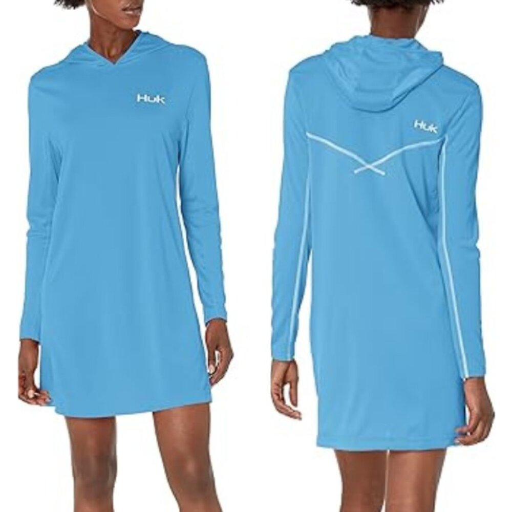 NWT HUK Gear Icon Hooded Hoodie Fishing Dress Blue